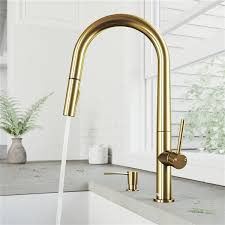 We are proudly made in the usa! Vigo Greenwich Pulldown Spray Kitchen Faucet And Soap Dispenser Matte Brushed Gold Vg02029mgk2 Rona