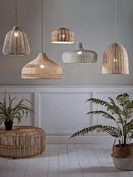 Grey Chevron Rattan Shade Bedroom Ceiling Light Living Room Pendant Light Rattan Shades