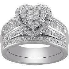 1 Ct T W Diamond Heart Bridal Ring Set 1 696 Found On Polyvore Heart Shaped Diamond Ring Round Diamond Engagement Rings Heart Shaped Wedding Rings