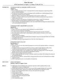 Junior Security Analyst Resume Samples Velvet Jobs