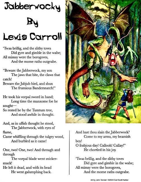Jabberwocky 8.5x11" Photo Print Lewis Carroll Nonsense Poem Poster Famous Poetry