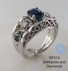 Unique Celtic Irish Engagement Wedding Ring In 14k White Gold With Diamonds And Sapphi Celtic Wedding Rings Wedding Rings Engagement Celtic Wedding Rings Irish
