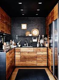 cuisine bois teck et noir black kitchen design kitchen interior house interior
