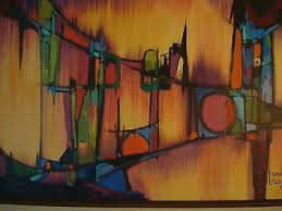 Abstract Painting Warren Brandon Mid Century Vintage Bridge Framed Oil Fine  Art
