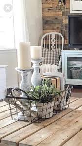 Wire Basket With Candlesticks Vintage Books And A Greenery Easy Farmhouse Coffee Tabl Coffee Table Farmhouse Farmhouse Decor Living Room Room Furniture Design