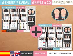 Bilingual Gender Reveal Games Printable Spanish And English Etsy In 2020 Gender Reveal Games Gender Reveal Gender Reveal Themes