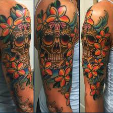 Sugar Skull Floral Day Of The Dead Tattoo Sleeve Tattoos For Women Skull Sleeve Tattoos Tattoos For Women Half Sleeve