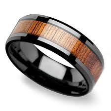 Low Tide Beveled Black Ceramic Mens Band With Koa Wood Inlay Wood Wedding Ring Wooden Rings Engagement Wedding Rings Unique
