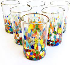 The raised confetti pebble pattern is distinctive and provides a colorful accent to your home bar or can be used for everyday drink ware. Clear Confetti Drinking Glasses 6 Pcs Mexican Glassware