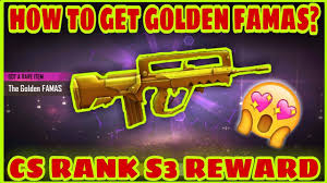 With an increased in range and damage, this gun skin is. How To Get The Golden Famas Skin In Freefire Freefire Cs Rank S3 Reward Event Detail Free Gun Skin Youtube