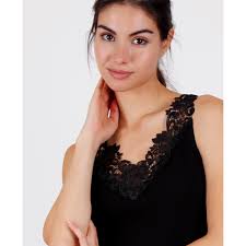 Admas Donna In Sottoveste Canotta Donna Pizzo San Gallo Modal Nero Admas  Chalet Shop