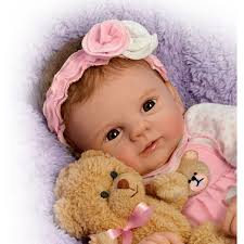 Ashton-Drake Galleries Handmade Soft Reborn Baby Doll with Plush Teddy Bear  by Violet Parker, 17 inches