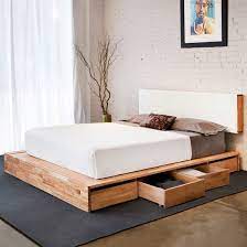 This video shows you how to turn seven standard kitchen cabinets from ikea into a platform bed with storage underneath. Platform Bed With Storage Underneath Matching Floating Headboard I Think This Would Only Work When You Diy Platform Bed Bed Design Platform Bed With Storage