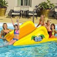 Above ground pool slides come in all sizes and an inflatable pool slide is primarily seen in conjunction with children pools. Inflatable Swimming Pool Slides For Residential And Commercial Pools Lakes And Ponds