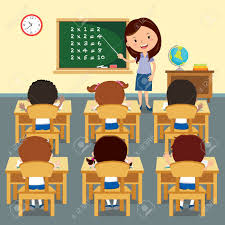 Cheerful Teacher Teaching In Classroom. Illustration Of A Cheerful Teacher  Having Lesson With School Kids. Royalty Free SVG, Cliparts, Vectors, And  Stock Illustration. Image 65348586.
