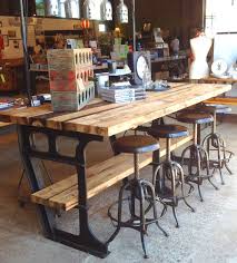 Find the perfect kitchen & dining furnishings at hayneedle, where you can buy online while you explore our room designs and curated looks for tips, ideas & inspiration to help you along the way. Vintage Butcher Block Industrial Kitchen Island With Black Stools And Silver Pendan Vintage Industrial Kitchen Reclaimed Wood Kitchen Island Kitchen Table Wood