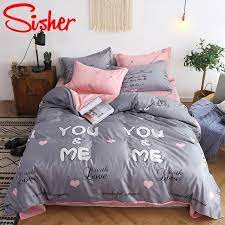 sisher nordic bed linen set cotton kid cute animal quilt duvet cover and bed sheet stripe plaid size single bed cover sets bed quilt cover quilted duvet cover