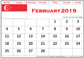February 2019 Calendar Singapore 2019 Calendar Calendar Monthly Calendar Template