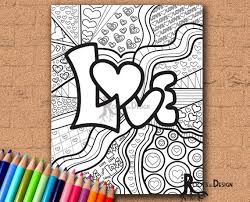 Instant Download Coloring Page Love Word Art Print Zentangle Etsy In 2020 Doodle Art Doodle Art Name Coloring Pages