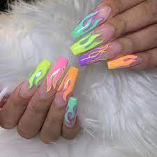 30 Flame Nails Art Designs You Must Have In Summer 2019 Flame Nail Art Airbrush Nails Green Acrylic Nails