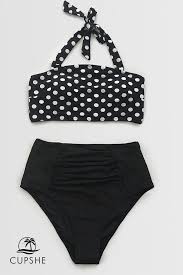 Black And White Polka Dot Halter Top Black Polka Dot High Waisted Bikini High Waist Fashion Polka Dot Bikini Top