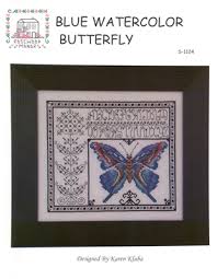 Cross Stitch Chart Blue Watercolor Butterfly Rosewood