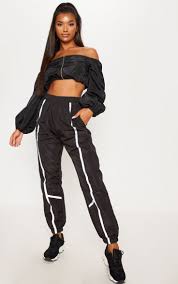 Black Contrast Binding Shell Jogger Women Jogger Pants Joggers Clothes