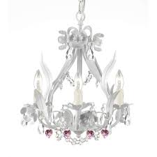 Shop White Iron Crystal Flower Plug In Chandelier Lighting With Pink Crystal Hearts Overstock 27147952