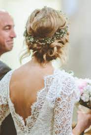 Wedding Hairstyle Idea Low Bun With Flower Crown Short Wedding Hair Short Hair Bride Wedding Hairstyles With Crown