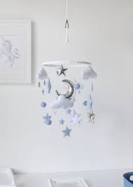 Moon Clouds And Stars Baby Mobile Silver Nursery Mobile Light Etsy