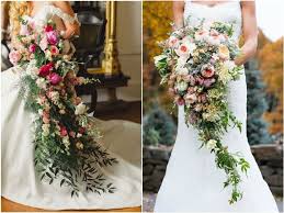 Pale blue bridesmaid dresses and tropical bouquets. 30 Stunning Cascading Wedding Bouquets Deer Pearl Flowers