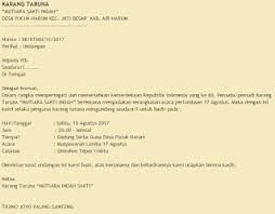 Sesuai dengan agenda kerja karang taruna warga rw 05 dan dalam rangka mempererat tali silaturahmi dan meningkatkan akhlak serta keimanan. Contoh Surat Undangan Rapat Karang Taruna Desa Acara 17 Agustus