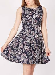 Tenki Navy Paisley Skater Dress Summer Dresses For Women Dresses Short Mini Dress