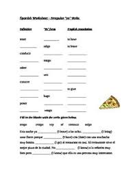 Spanish Worksheet Irregular Yo Verbs Spanish Worksheets Verbs Activities Verb