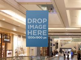 Placeit Poster Mockup Hanging Ad On The Ceiling At The Mall Poster Mockup Mockup Billboard Mockup