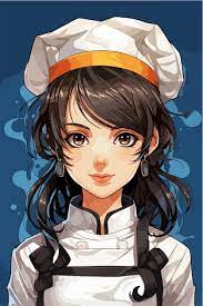 Garota de anime como chef fofa e jovem chef feminina | Vetor Premium