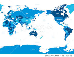 World map pacific centered mercator. World Map Asia Australia And Pacific Ocean Centered Green Hue Colored On Dark Background High Detailed Political Map Of World With Country Capital Ocean And Sea Names Labeling Stock Images
