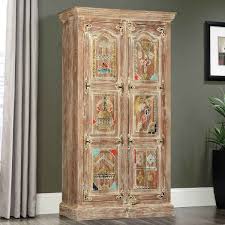 I fell in love with that french inspired. Distressed Brass Inlay Solid Mango Wood Tall Storage Cabinet Armoire