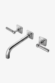 Ludlow Low Profile Three Hole Wall Mounted Lavatory Faucet With Metal Lever Handles And Valve Lavatory Faucet Faucet Waterworks