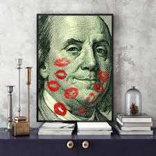 Lip Printed US Dollar Banknote Benjamin Franklin Portrait Oil Painting  Poster Wall Decoration kjøp billig — fri frakt, ekte anmeldelser med bilder  — Joom