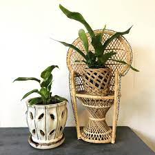 wicker mini peacock chair woven rattan doll chair plant pot stand boho plant display wicker plant pot holders peacock chair