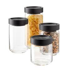 Artisan Glass Canisters With Black Lids The Home Edit Glass Canisters Glass Jars With Lids Container Store