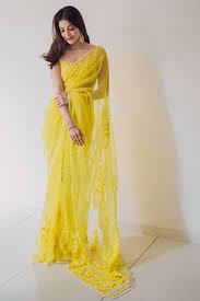 Kajal aggarwal in & as #uma. Did You Miss The Sheer Sunshine Yellow Manish Malhotra Sari Kajal Aggarwal Wore At Her Roka Vogue India