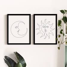 Metal celestial moon sun decor garden art indoor outdoor patio wall sculpture for sale online | ebay. Boho Sun And Moon Wall Art Prints Set Of Two By Green Lili Notonthehighstreet Com