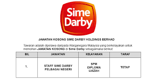 Jawatan kosong sime darby plantation berhda (sime darby), untuk kali ini sime darby menerusi laman sesawang pencari kerja malaysia jobstreet.com.my telah mengeluarkan hebahan iklan jawatan kosong untuk tahun 2019 ,tawaran ini dibuka kepada anda. Sime Darby Holdings Berhad Pelbagai Jawatan Dibuka Jobcari Com Jawatan Kosong Terkini