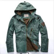 Avirex Fly Hooded Leather Jacket Men Green Sheepskin Flight Jacket Black Casual Pilot Jacket Au In 2021 Leather Jacket Men Leather Jacket With Hood Jackets Men Fashion