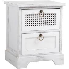 table de chevet irma petite commode de nuit avec 2 tiroirs en bois paulownia blanc style shabby chic vintage boheme deco en rotin table de chevet shabby chic vintage chevet