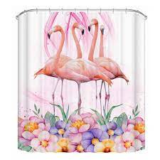 Amazon Lecoda Flamingo Flower Polyester Fabric Shower Curtain 72w By 72h Flamingo Shower Curtain Flamingo Flower Fabric Shower Curtains