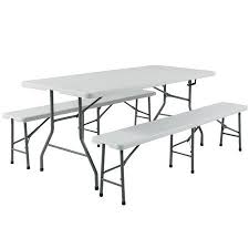 Best Choice Products 3 Piece 6ft Portable Folding Weather Resistant Resin Table And Bench Set Combo White Walmart Com Table And Bench Set Folding Table Folding Picnic Table