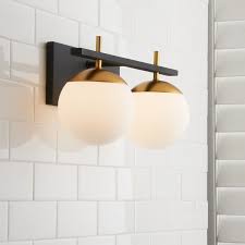 Black And Gold Bathroom Vanity Light Harmony Globes Vanity Light 2 Light Vanity Lighting Contemporary Bathroom Lighting Contemporary Bathroom Designs